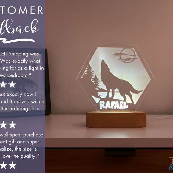 Wolf Kids LED Name Light • Personalized Bedroom Decor • Son/Baby Gift - Picture 7 of 8